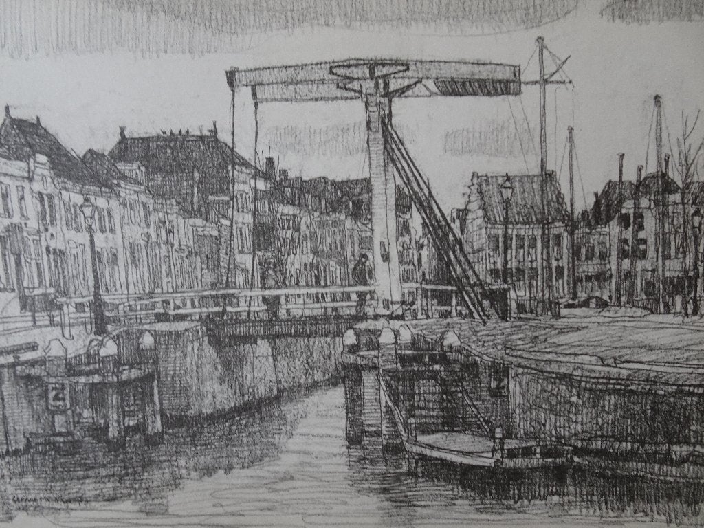 Litho St. Maartensbrug Goes en haven, Gerard Menken 1983, Antiek en Kunst, Kunst | Litho's en Zeefdrukken, Origineel, Verzenden