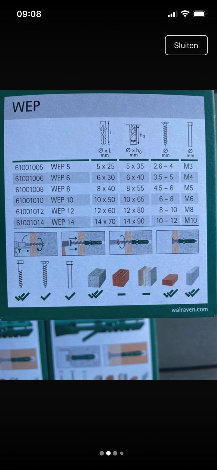 Walraven WEP Pluggen 12x60 mm - 25 stuks. 10 doosjes, Doe-het-zelf en Verbouw, IJzerwaren en Bevestigingsmiddelen, Ophalen of Verzenden