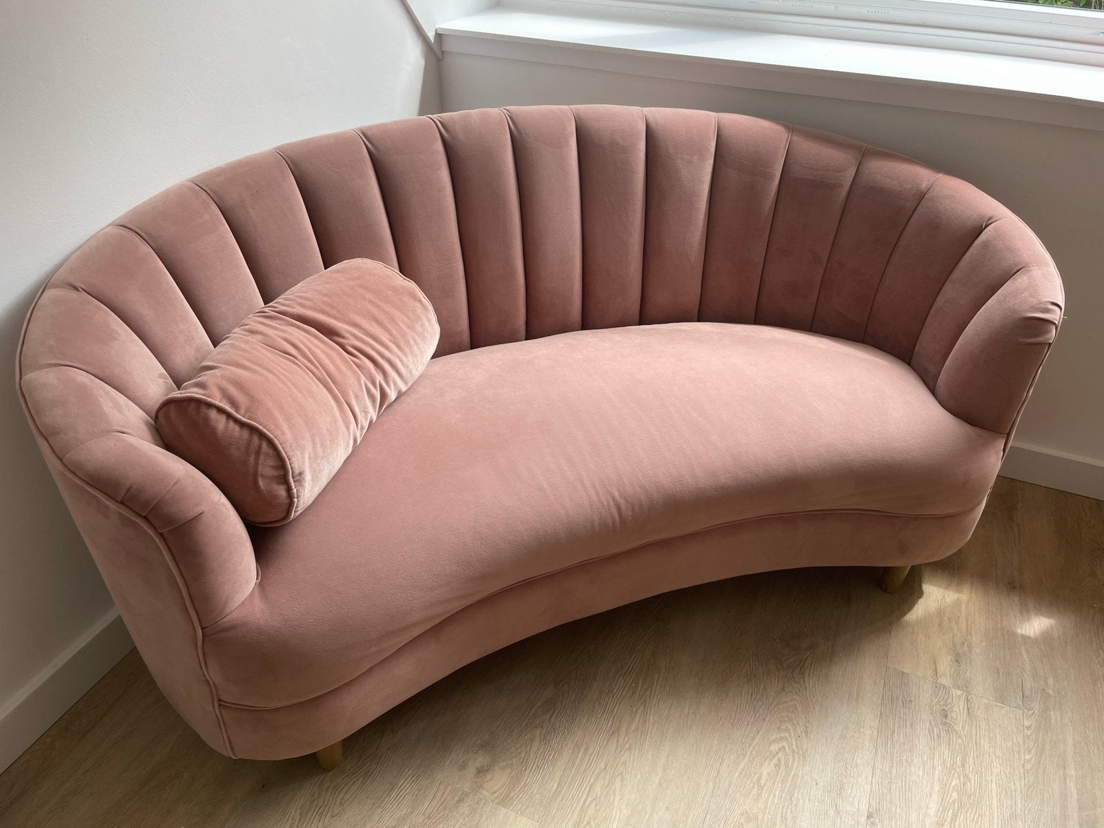 Riviera Maison Roze Fluweel Bankje Zo goed als nieuw, Ophalen, 150 tot 200 cm, Driepersoons, 75 tot 100 cm