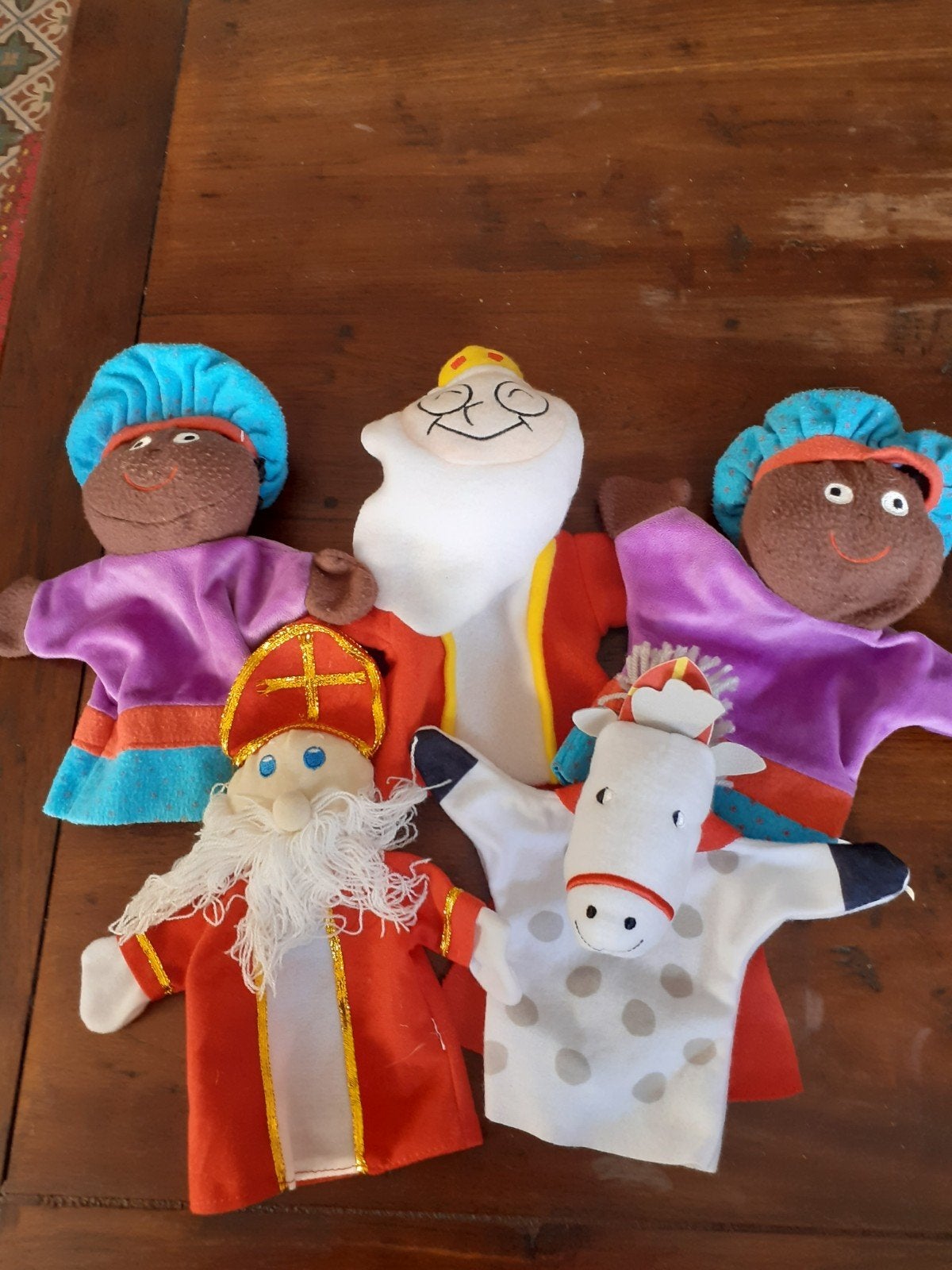 Sinten en Pieten en paard handpoppen poppenkastpoppen, Diversen, Sinterklaas, Ophalen of Verzenden