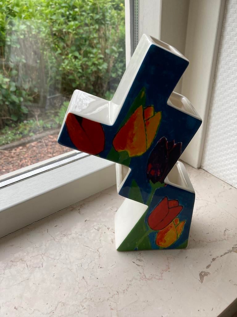 Bijzondere Vaas tulpen Janine Lokhorst, Ophalen of Verzenden, Zo goed als nieuw, Overige kleuren, Glas