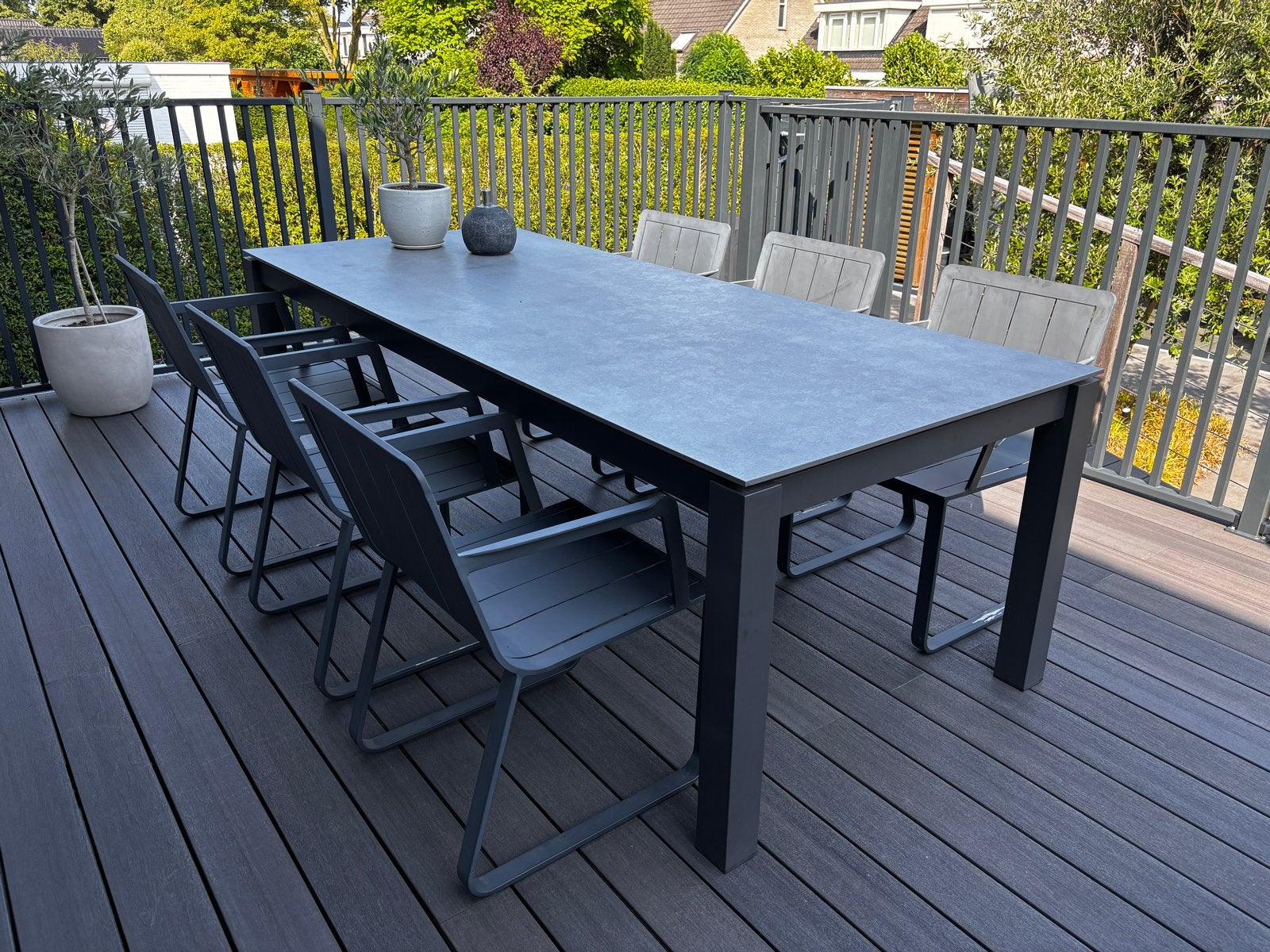 Santika Yukon tafel 240x100 cm + 6 Lifestyle Estacia stoelen, Ophalen, Zo goed als nieuw, Rechthoekig, Aluminium