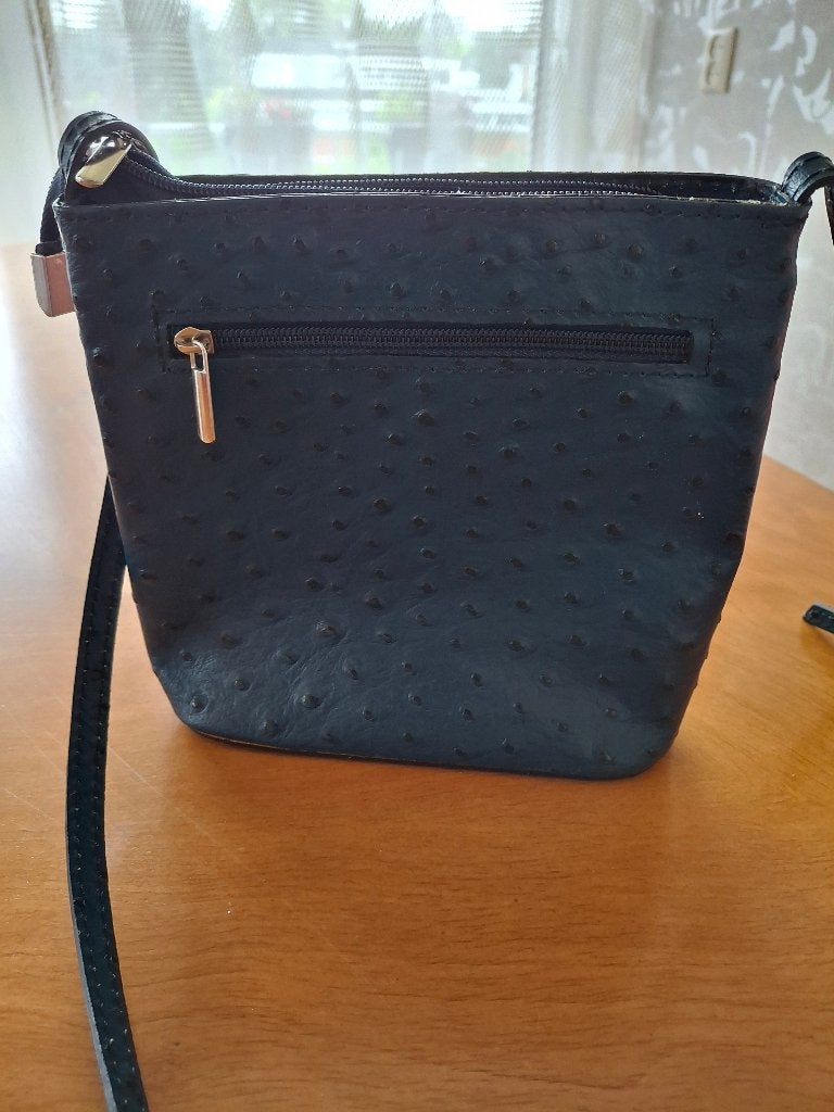 Lederen avondtasje met struisvogel print, Sieraden, Tassen en Uiterlijk, Tassen | Damestassen, Ophalen, Zo goed als nieuw, Blauw