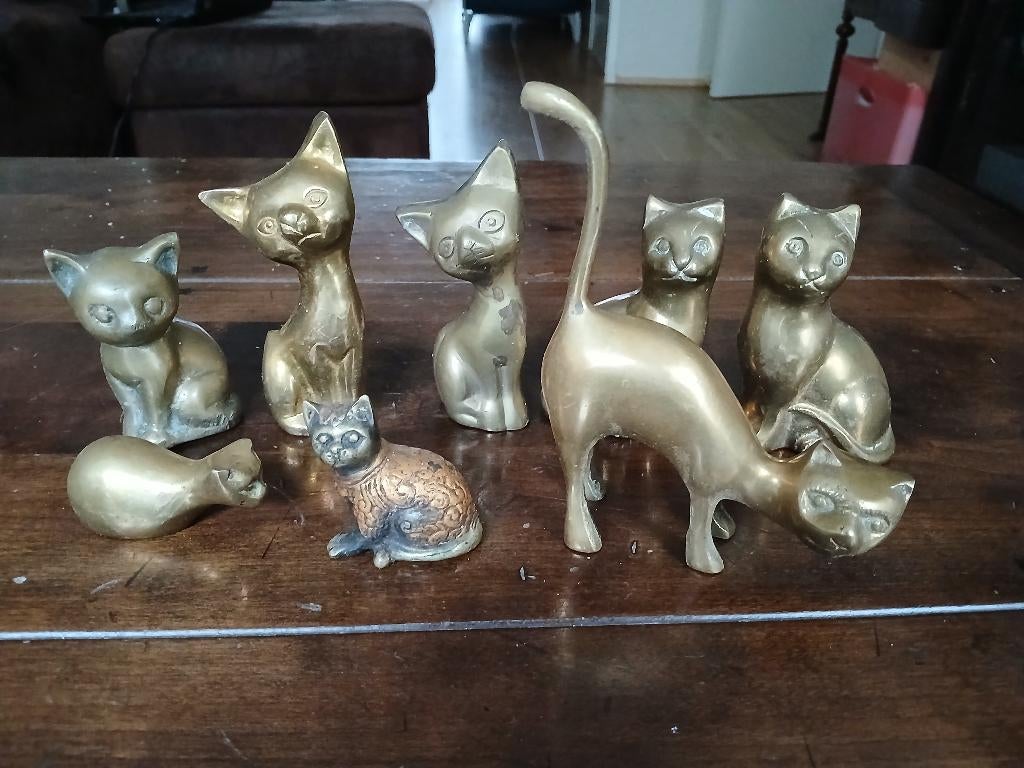 Koperen Katten verzameling, 8stuks, Antiek en Kunst, Ophalen of Verzenden, Koper