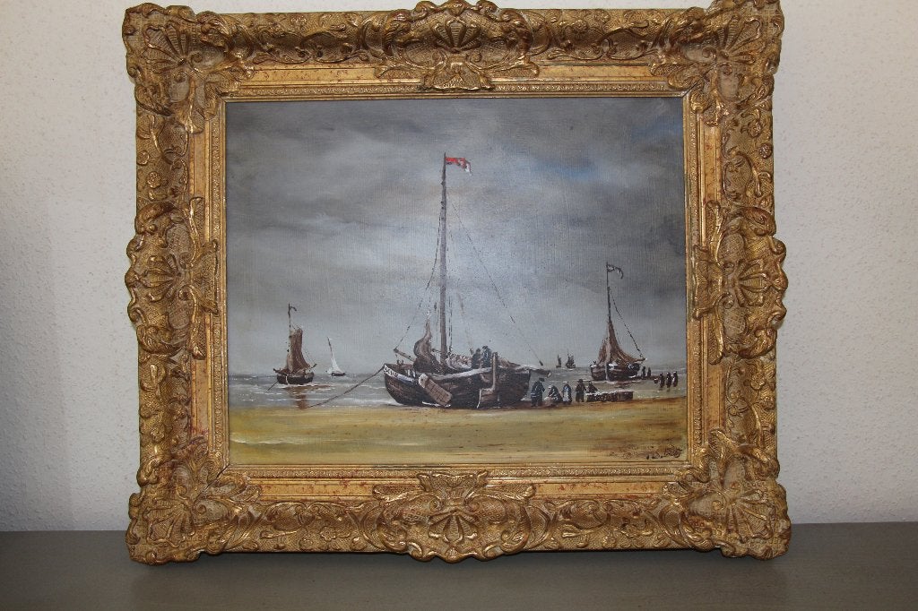 Schilderij Bomschuiten, Ophalen, Bijzondere lijst, Olieverf, Klassiek