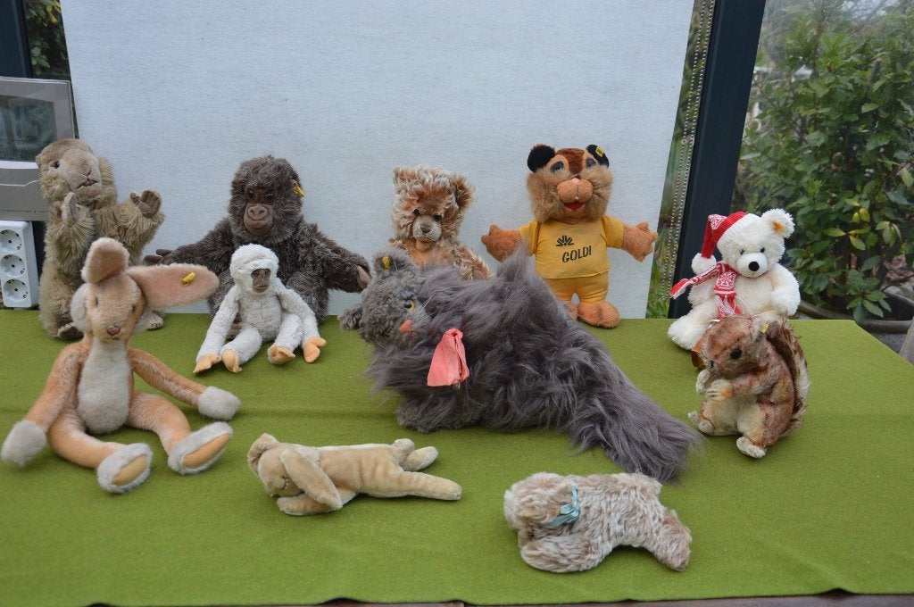 Verzameling van 11 Vintage Steiff dieren uit jaren 60 en 70, Ophalen of Verzenden, Gebruikt, Stoffen beer, Steiff