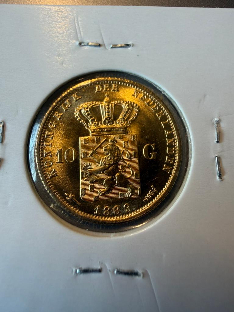 Gouden tientje 1889 Willem III toppertje!, Koning Willem III, Losse munt, 10 gulden, Goud