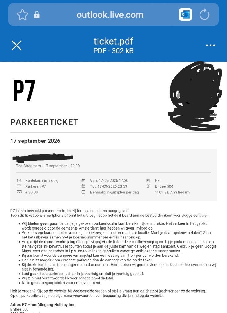 Parkeerticket P7 Arenapoort 17 september, Tickets en Kaartjes, Eén persoon, September
