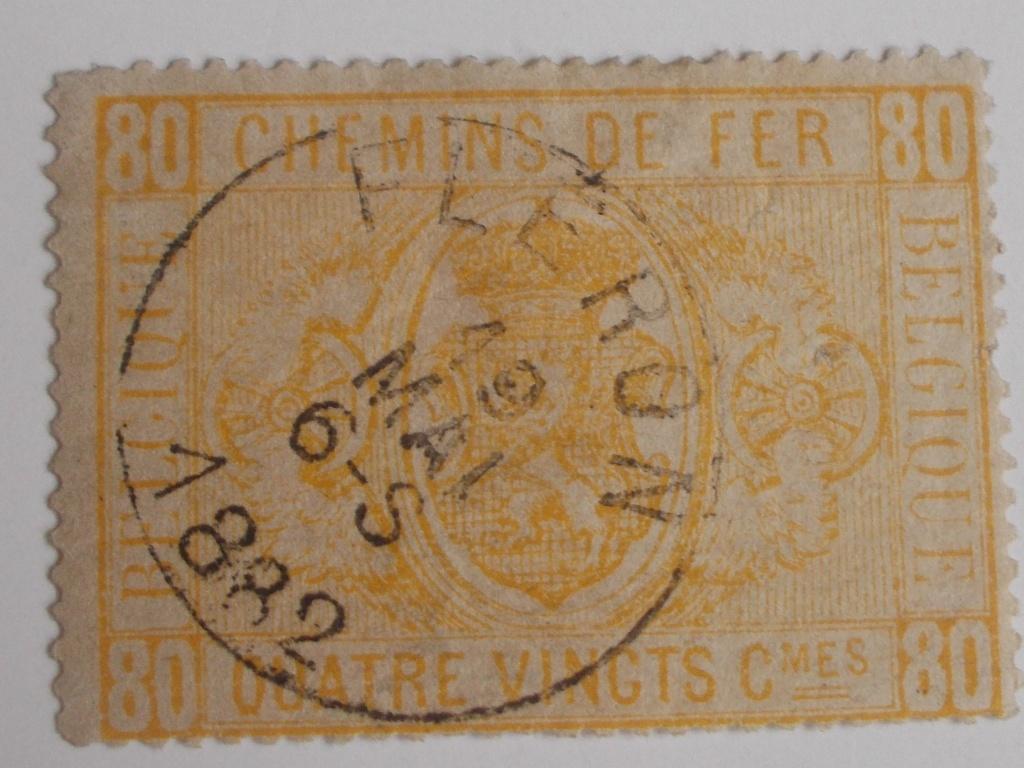 België, Spoorwegzegel 80 Centimes Met Poststempel 1879., Ophalen, Met stempel, Gestempeld, Treinen