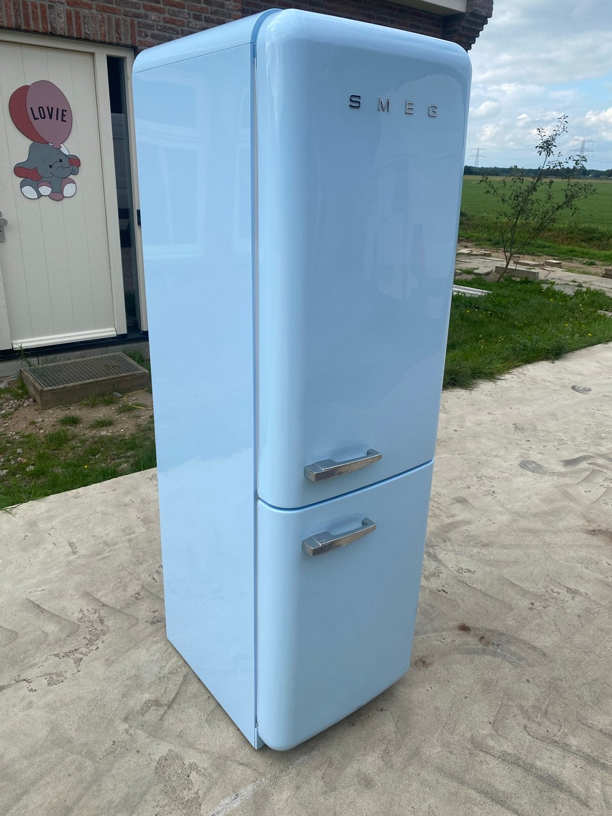 Smeg Koelkast met Vriezer - Lichtblauw Retro Design, Bella, 200 liter of meer, Met aparte vriezer, Zo goed als nieuw