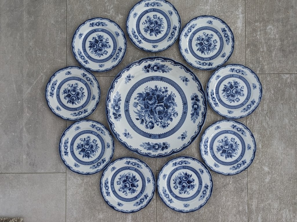 taartschaal met 9 bordjes Blue Rose Japan, Ophalen of Verzenden