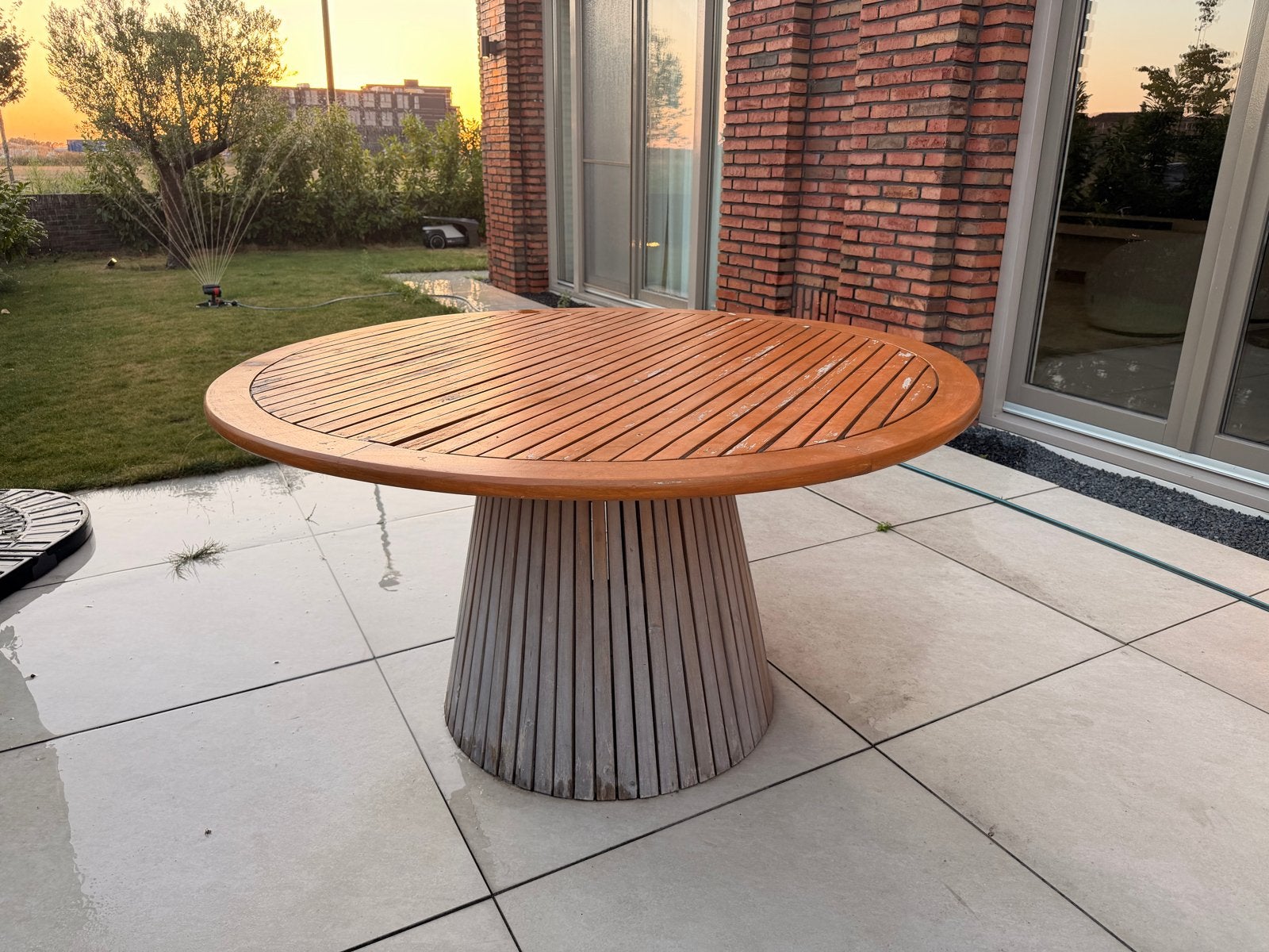 Tuintafel Malou licht teak acacia hout ø 140 cm, Ophalen, Gebruikt, Rond, Hout