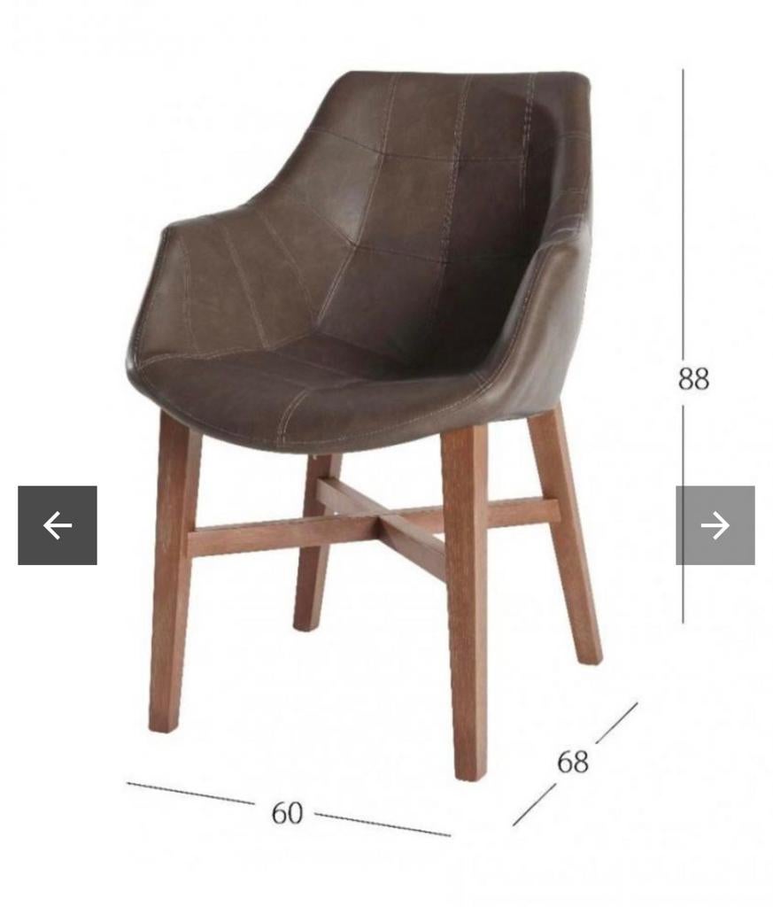 Eleonora Neba. Set van 6 kuipstoelen, bruin PU leer, Ophalen, Kunststof, Bruin, Zo goed als nieuw