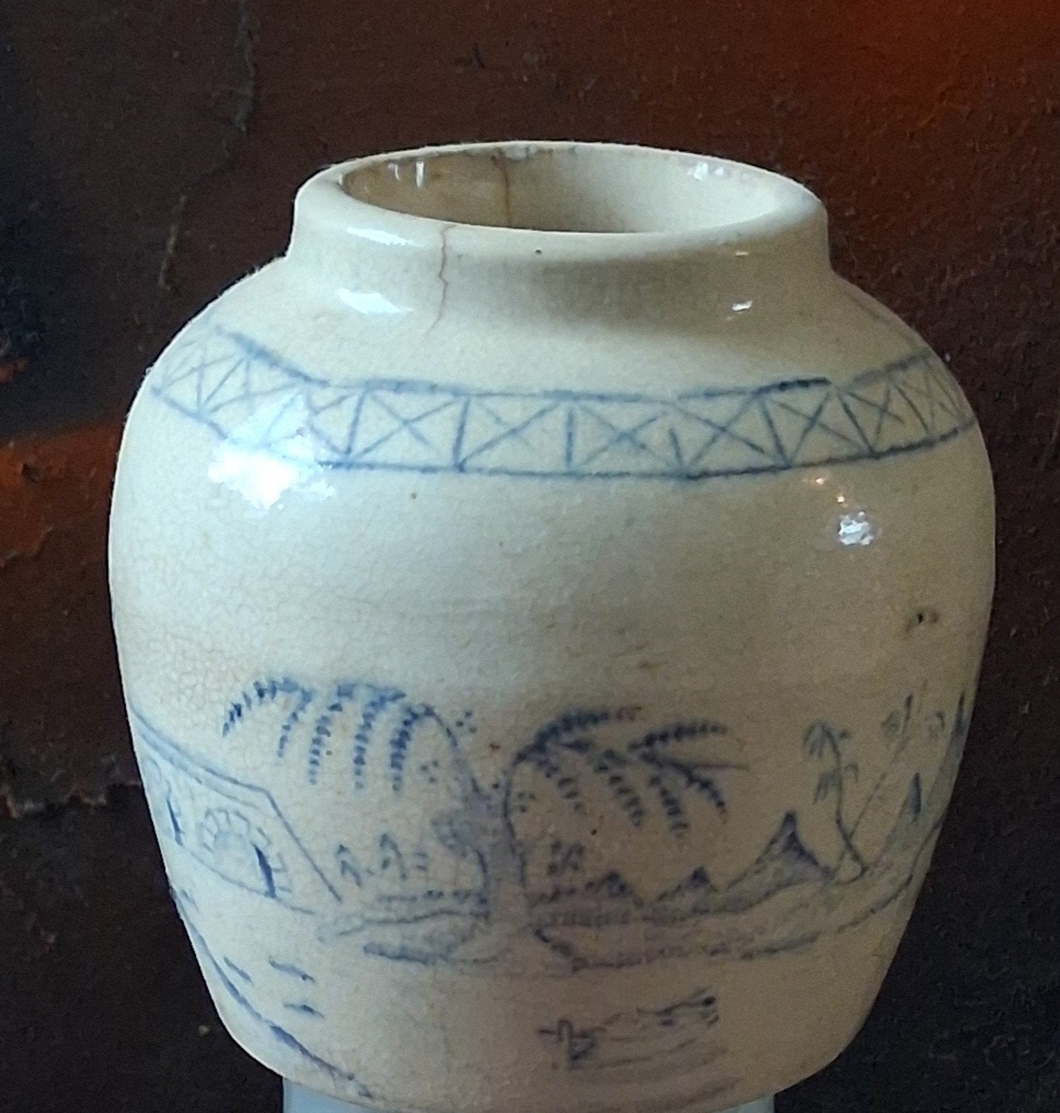 Gemberpoeder. China. Oud. Landschap.  9 cm., Antiek en Kunst, Antiek | Keramiek en Aardewerk, Ophalen