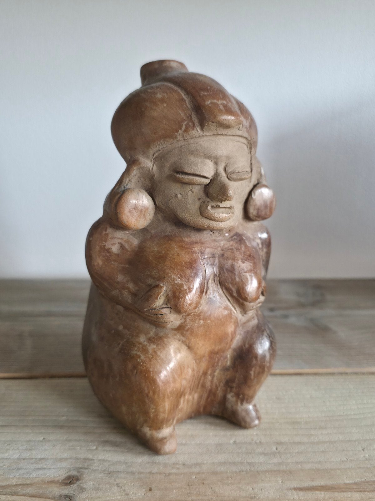 Pre-Columbiaanse Terracotta Effigiefles Vruchtbaarheidsgodin, Steen/keramiek, Handgemaakt, Ophalen of Verzenden, Beeld