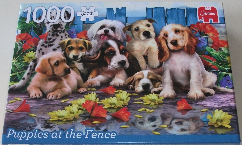 Puzzel *** PUPPIES AT THE FENCE *** 1000 stukjes Jumbo, Ophalen of Verzenden, 500 t/m 1500 stukjes, Zo goed als nieuw, Legpuzzel