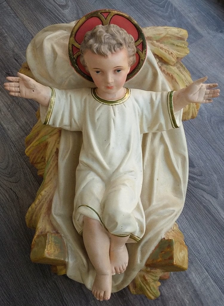 19 de eeuw GROOT Kerkbeeld Kribbe Jezus Christus Kind Kerst