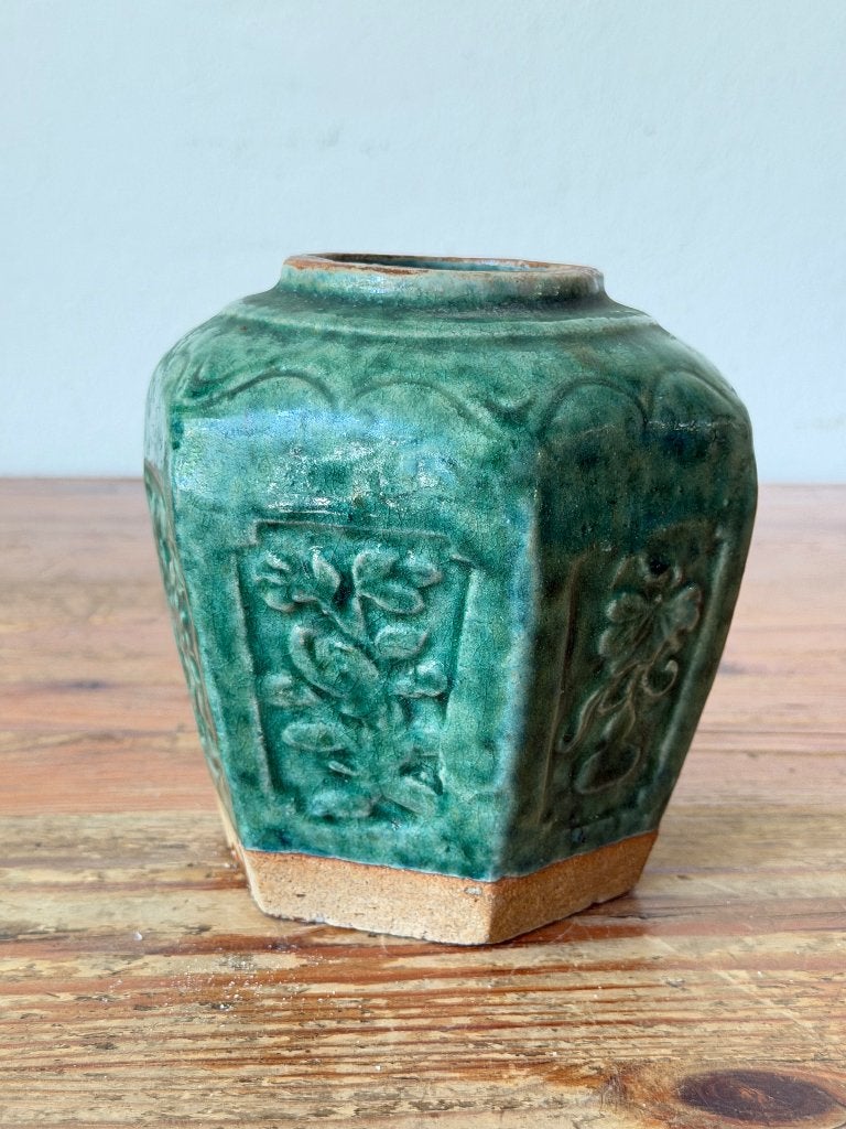 Antieke Gemberpot - groen geglazuurd - decoratief, Ophalen of Verzenden