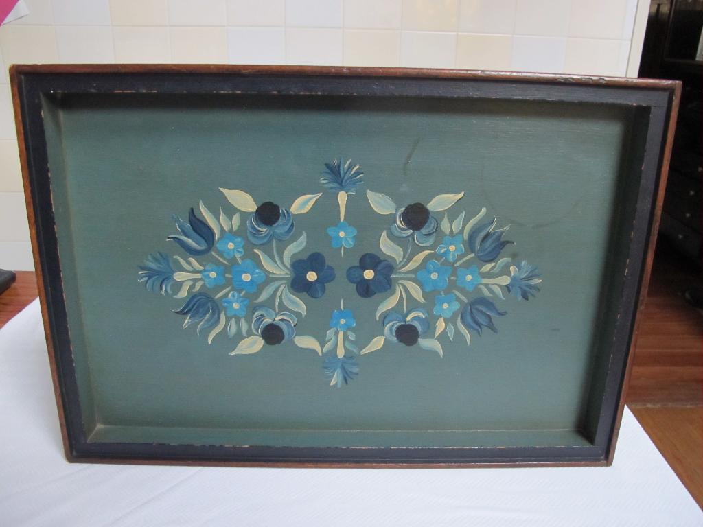 vintage dienblad handbeschilderd, Ophalen of Verzenden