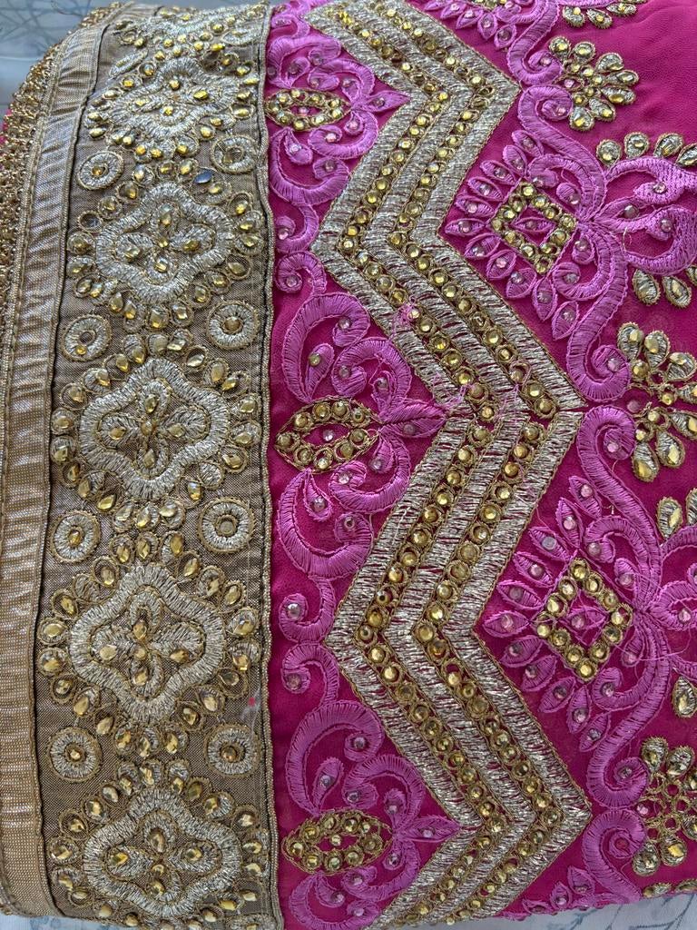 Roze met goud sari, inclusief stof voor blouse, Ophalen of Verzenden, Nieuw