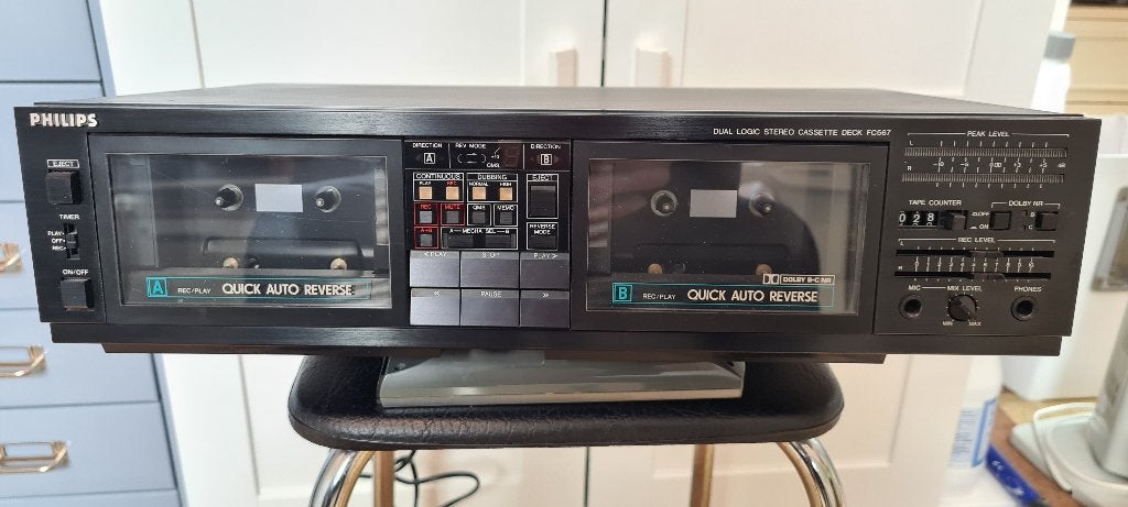 Philips Dubbel Cassette Deck FC567, Ophalen, Dubbel, Philips, Auto-reverse