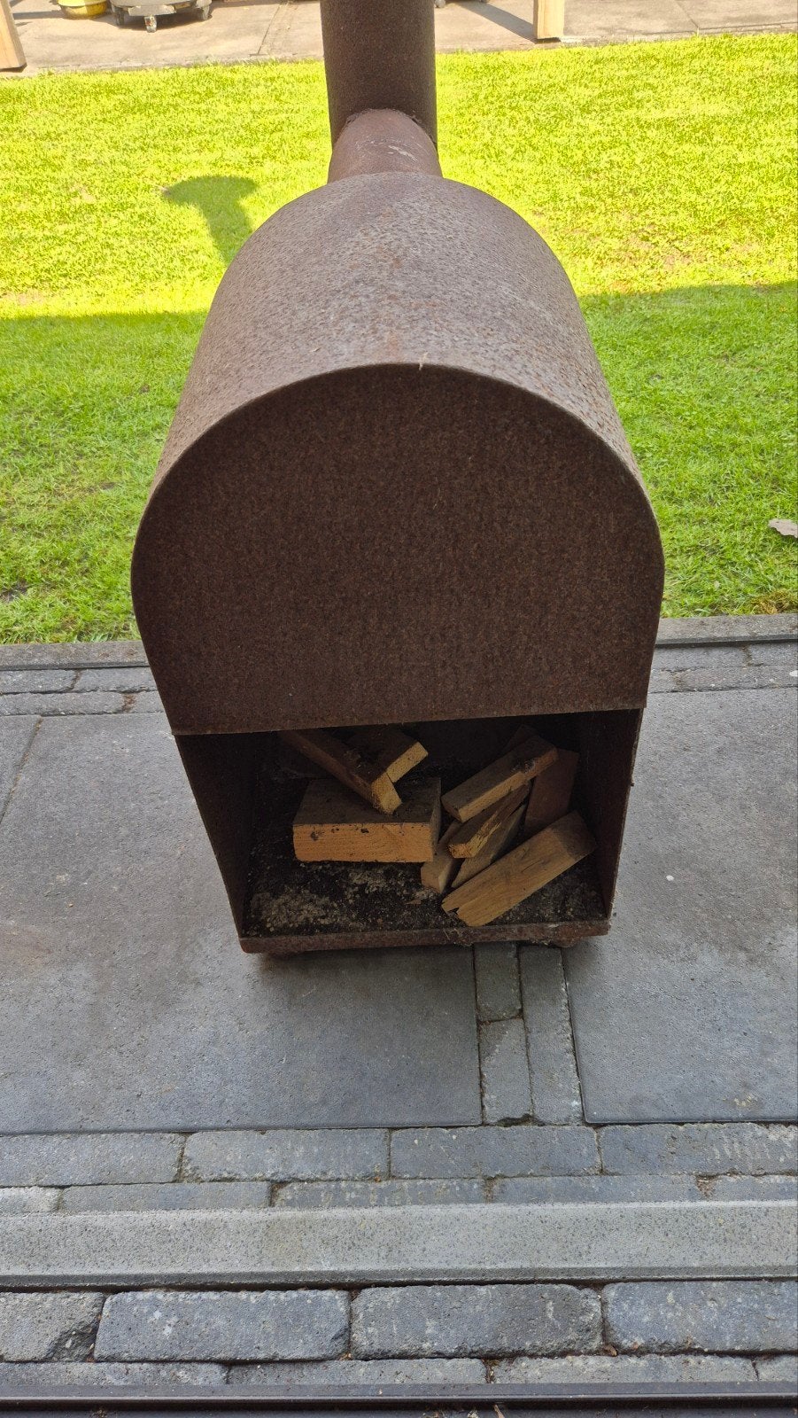 Robuuste Cortenstaal buitenhaard met Pijp, Tuin en Terras, Ophalen, Gebruikt