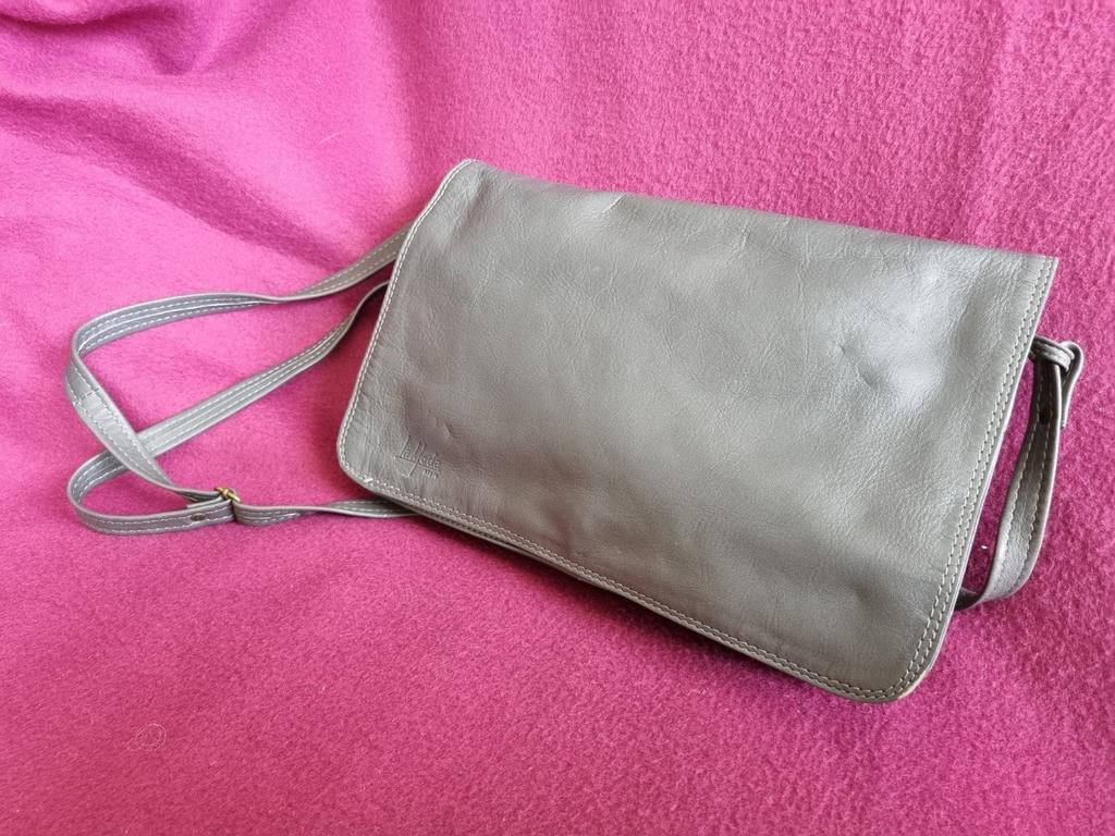 Grijze Leren Dames Tas La Moda - Z.G.A.N. - Verstelbare Band, Sieraden, Tassen en Uiterlijk, Tassen | Damestassen, Ophalen of Verzenden