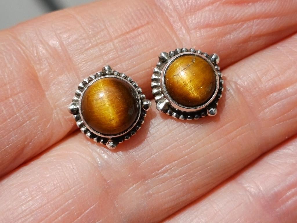 Vanoli 935 zilveren oorbellen / oorknopjes met tijgeroog, Daiva1973@hotmail.com, Vanoli, Overige kleuren, Amsterdam