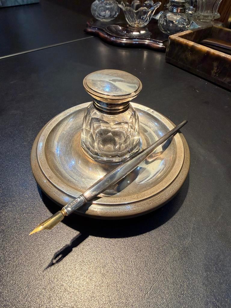 antieke zilveren inktpot 20e eeuw meester R Carr Scheffield, Ophalen of Verzenden, Zilver