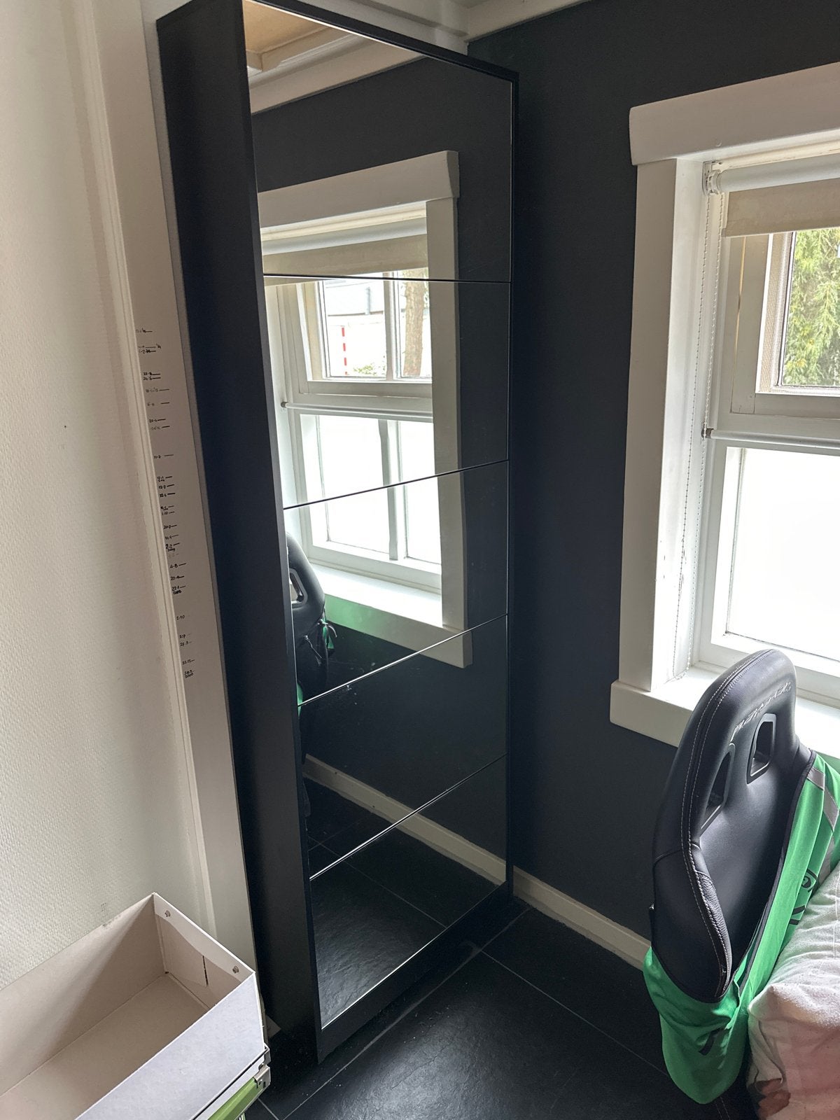 Schoenenkast met spiegel, zwart 180x63x20, Huis en Inrichting, Ophalen, Zo goed als nieuw