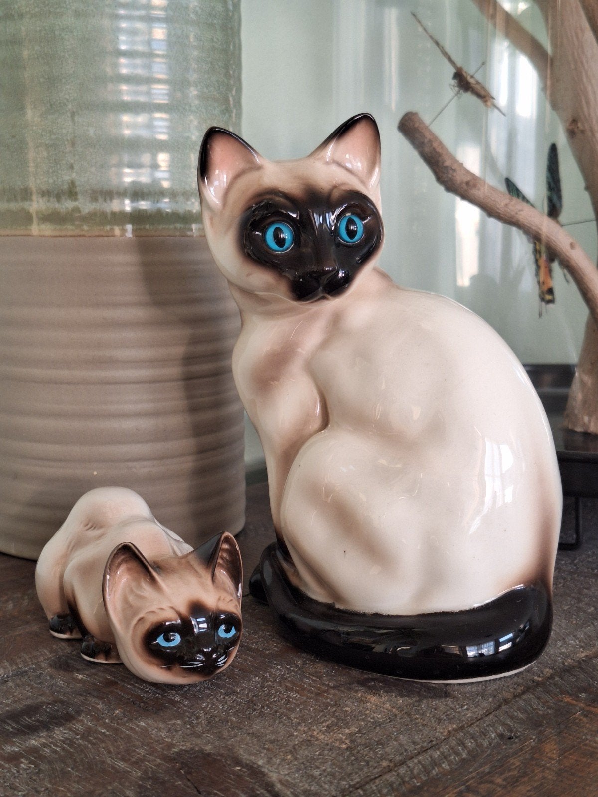 Vintage '60/'70 Siamese katten Vaga International keramiek, Ophalen of Verzenden, Zo goed als nieuw, Hond of Kat, Beeldje of Figuurtje