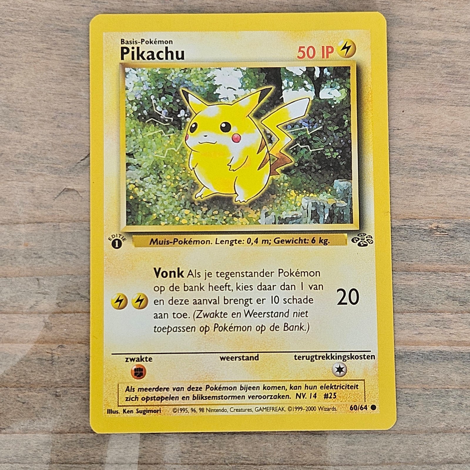 Pikachu Pokémon Kaart - 60/64 - jungle editie (1e editie), Ophalen of Verzenden, Zo goed als nieuw, Losse kaart