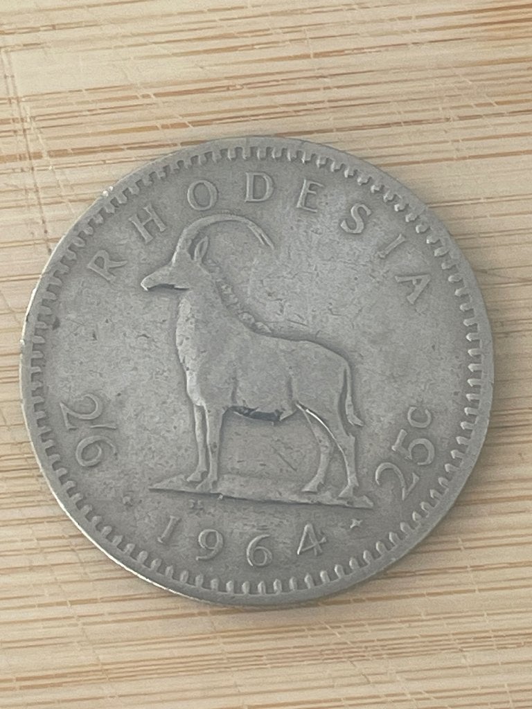 1964 Rhodesia 25 Cent - Elizabeth II - Historische munt, Postzegels en Munten, Munten | Afrika, Ophalen of Verzenden, Zimbabwe