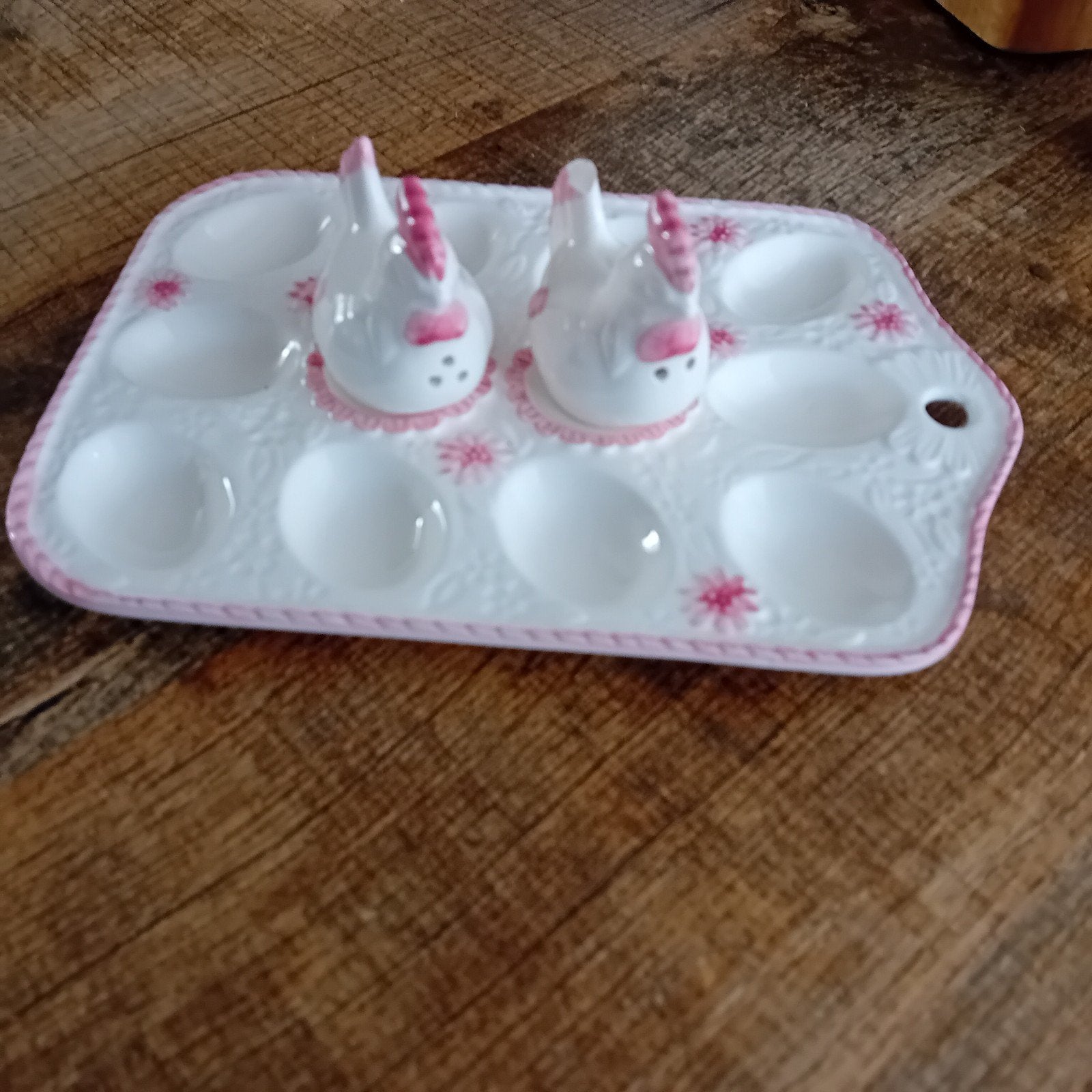 Vintage Eierdopjes Schaal met Kippen - Roze Bloemen, Ophalen of Verzenden