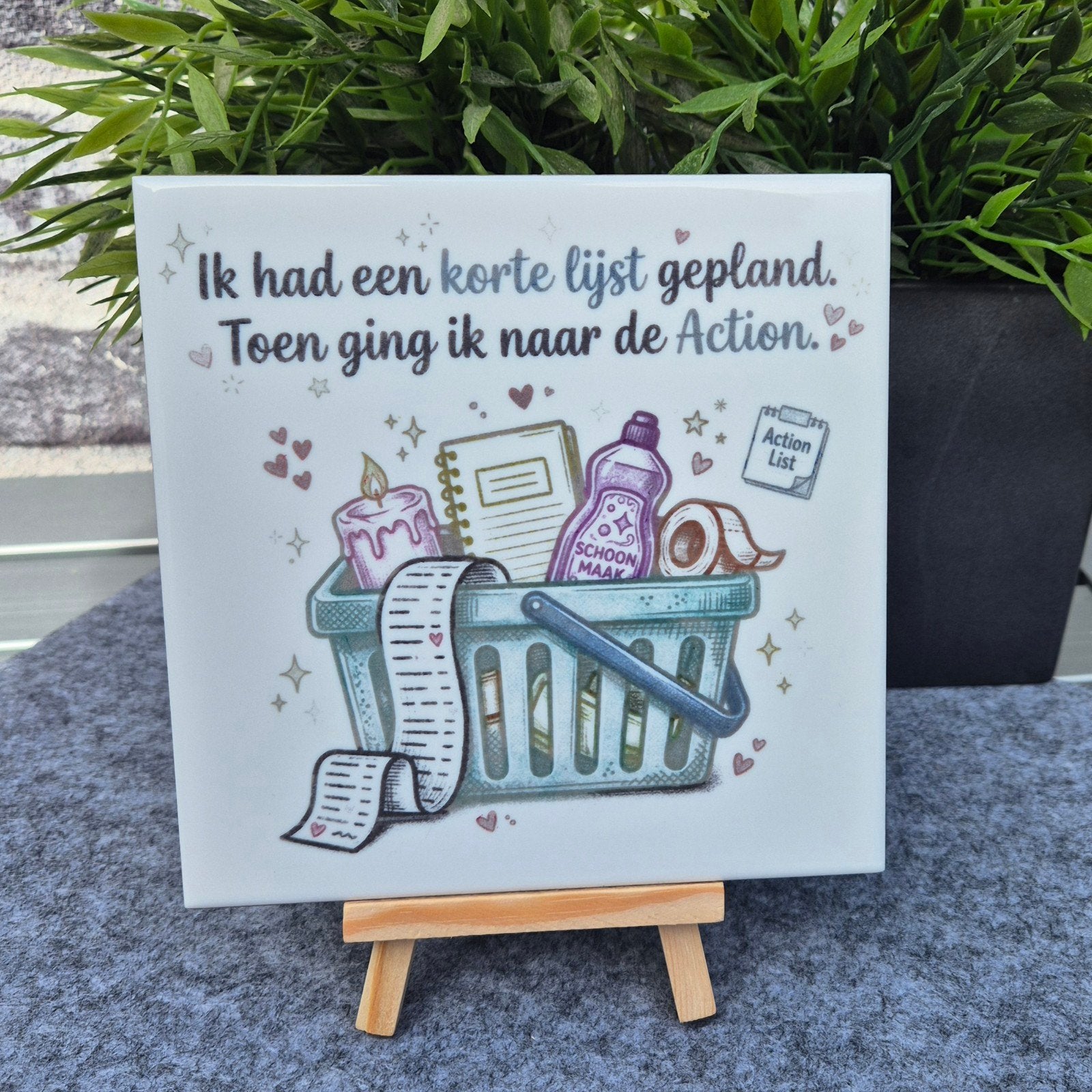 Humoristisch Action tegeltje – handgemaakt 15x15 cm, Handgemaakt, 15 cm, Nieuw, 15 cm