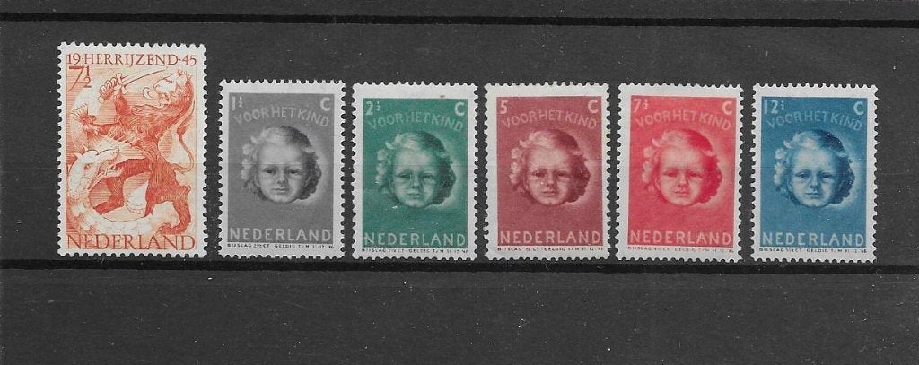 Nederland 1945, NVPH 443 t/m 448, Ongebruikt., Verzenden, Na 1940, Postfris
