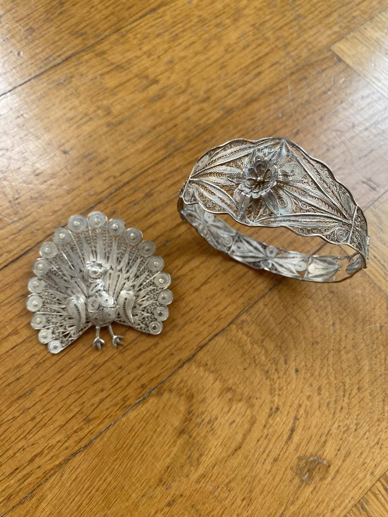 Filigraan/filigrain broche + armband, Ophalen of Verzenden, Zilver, Armband