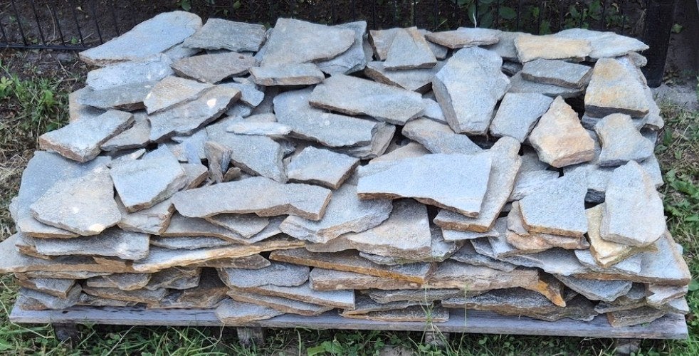 Partij Flagstone/leisteen 1-2 cm dik, ca. 10m², Ophalen, Gebruikt, Overige typen, 5 tot 10 m²