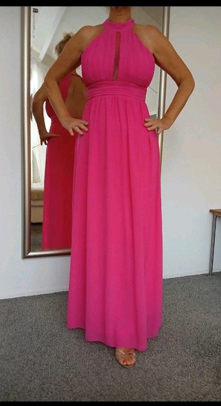Elegante fuchsia maxi jurk met halterhals, Kleding | Dames, Jurken, Nieuw, Maat 42/44 (L), Roze, Onder de knie, Ophalen of Verzenden