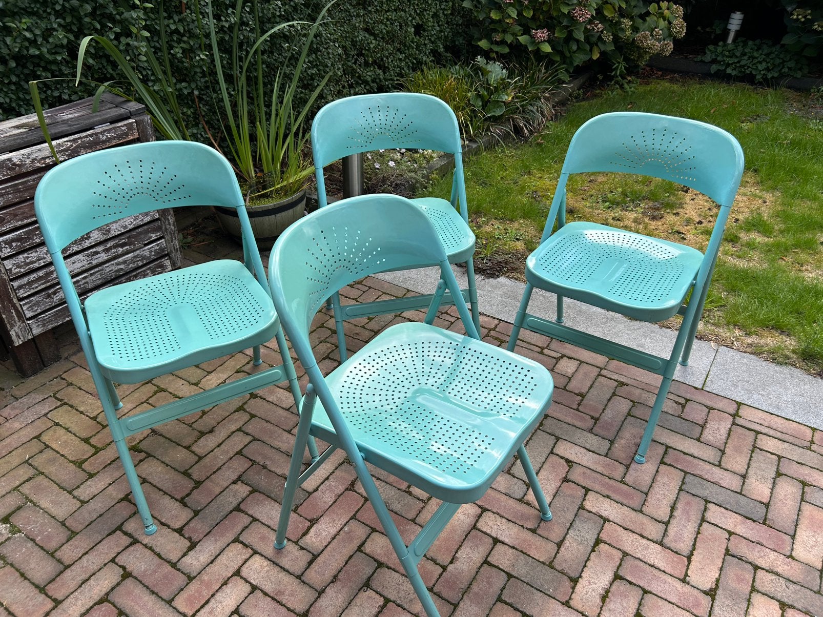 4 klapstoelen ikea frode turquoise, Ophalen, Gebruikt, Metaal