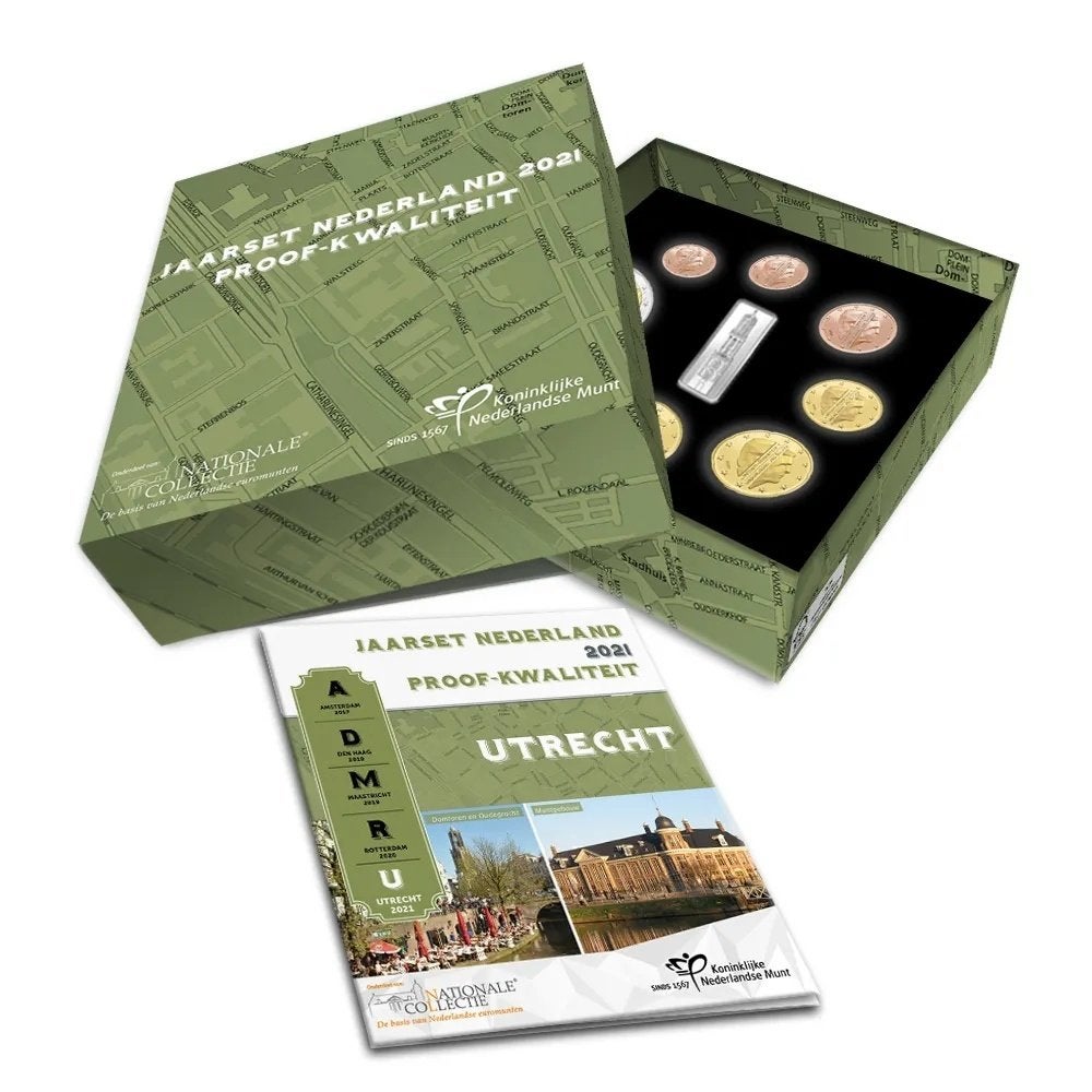 Nederland Proof Jaarset euro Utrecht 2021 + Domtoren penning, Postzegels en Munten, Setje, Koningin Beatrix, Zilver, Euro's