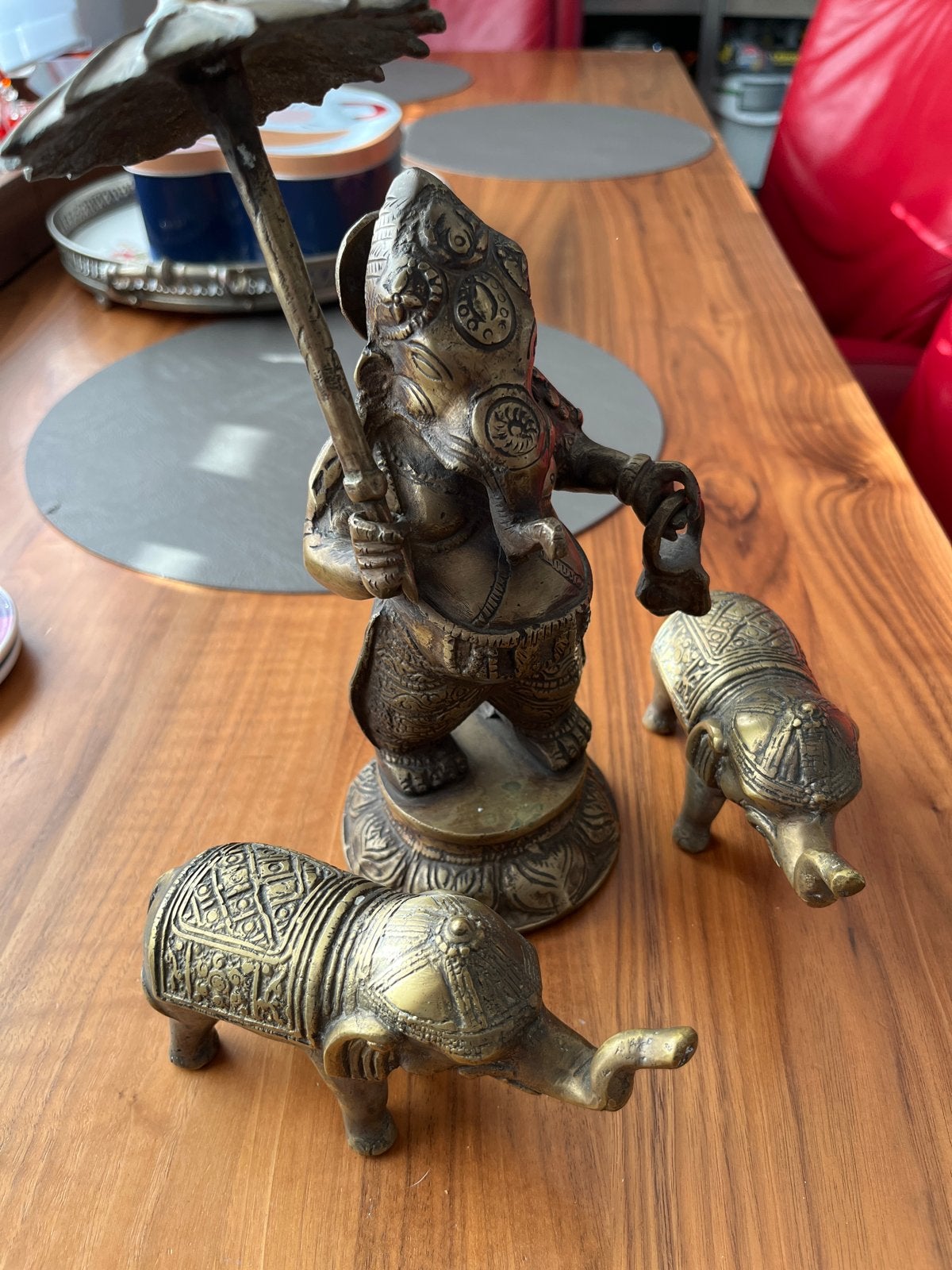 Ganesha beeld met olifanten - messing, Ophalen of Verzenden