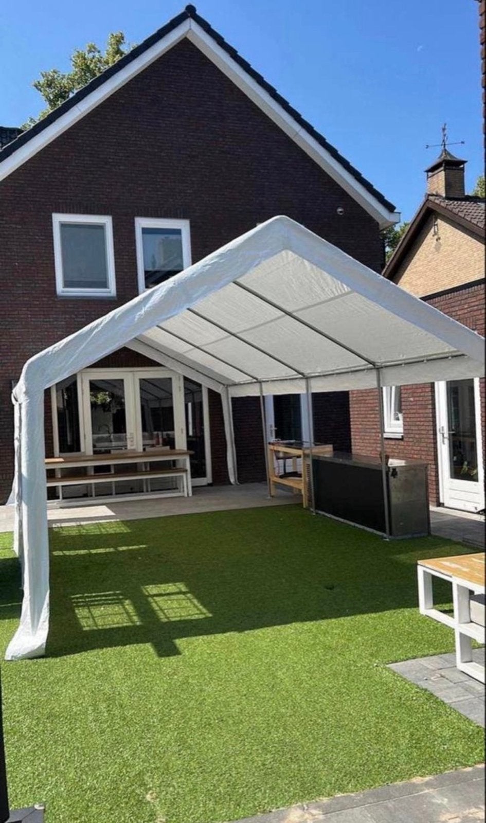Te huur- Partytent 4x8 meter - incl zijkanten, Ophalen, Gebruikt, Partytent, 4 tot 6 meter