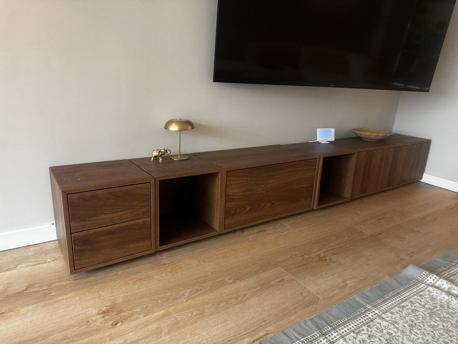 Complete set IKEA EKET kastjes in walnootkleur (tv meubel), Ophalen, Gebruikt, 200 cm of meer, Minder dan 100 cm