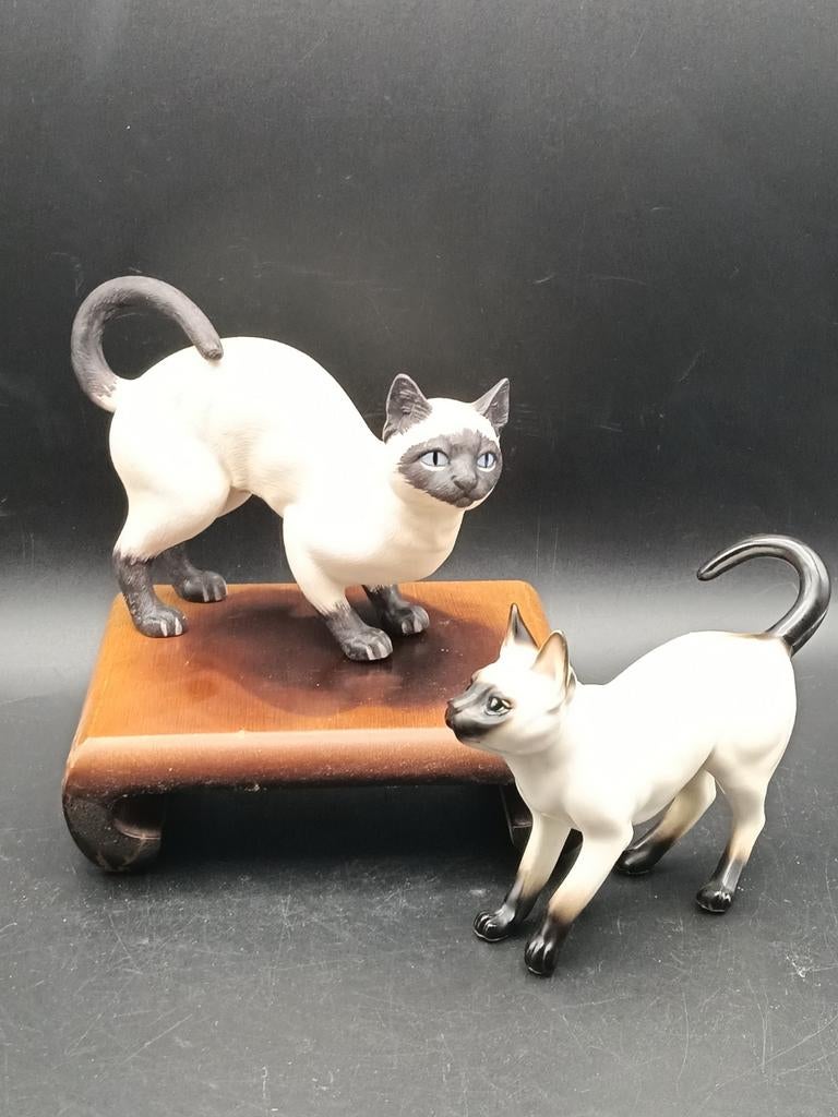 2  Prachtige Vintage Siamese Katten Beeldjes 1970, Ophalen of Verzenden, Zo goed als nieuw, Hond of Kat, Beeldje of Figuurtje