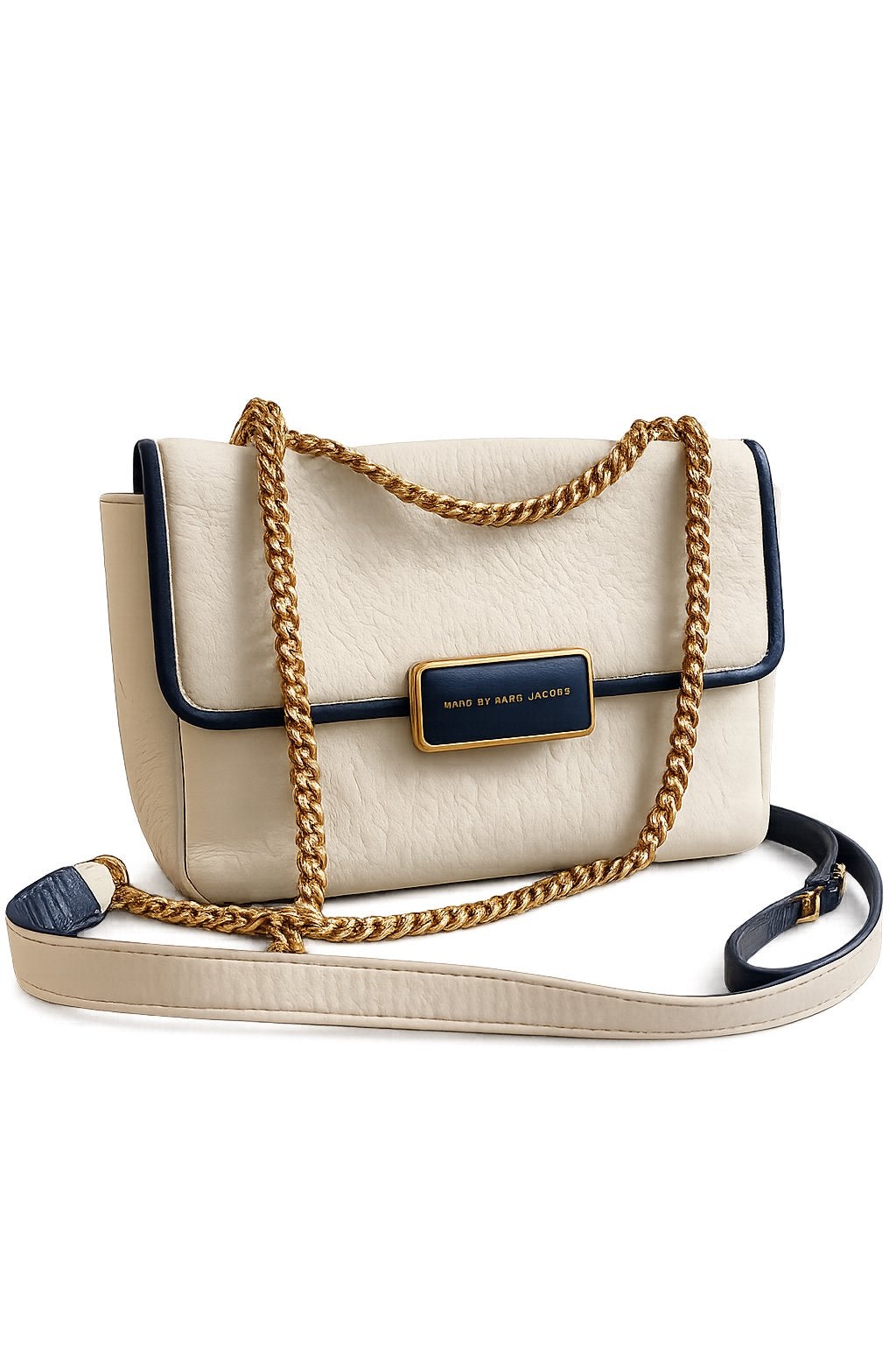 Leren Tas,  Marc by Marc Jacobs, Ivoor/Donkerblauw, Ophalen of Verzenden, Gebruikt, Beige, Handtas