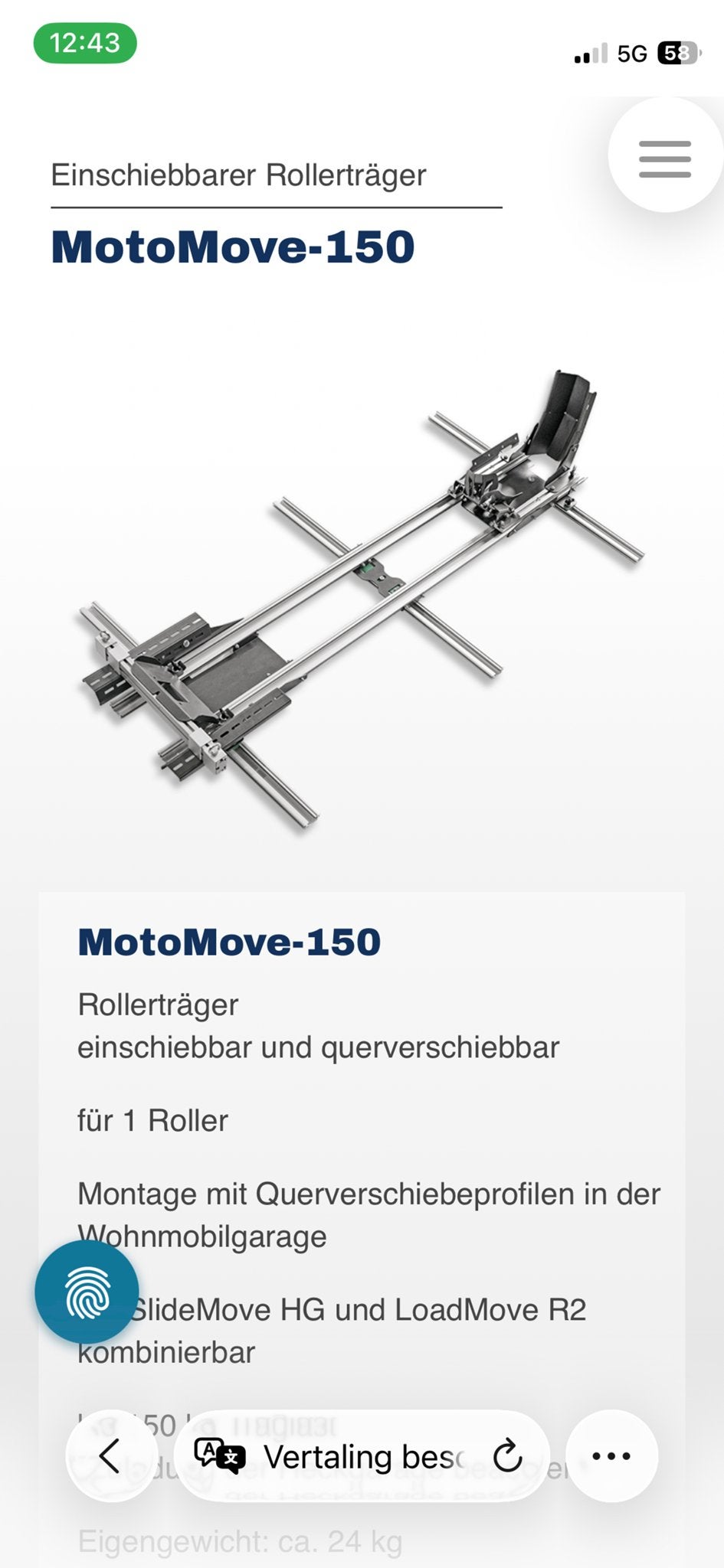 WeiH-Tec MotoMove-150 Scooterdrager voor Campergarage, Ophalen of Verzenden, Zo goed als nieuw