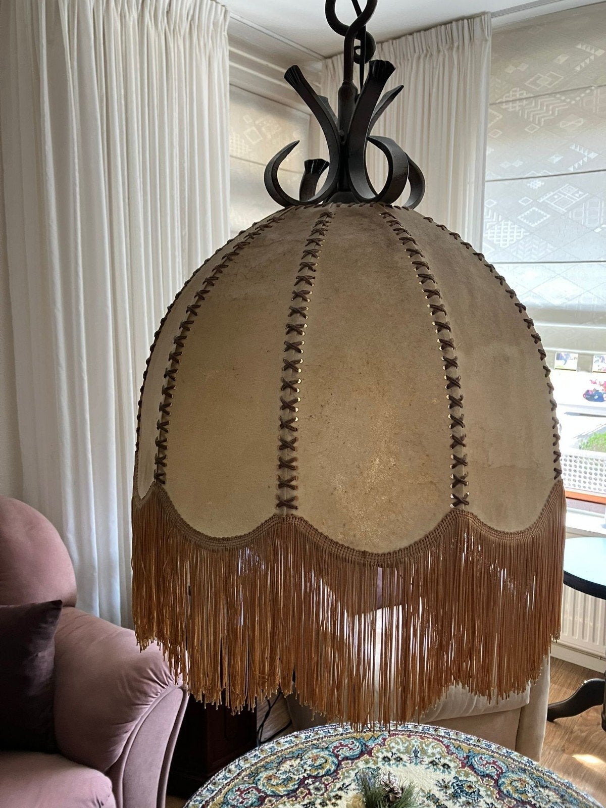 Vintage Hanglamp met Koeienleer en Franjes, Ophalen