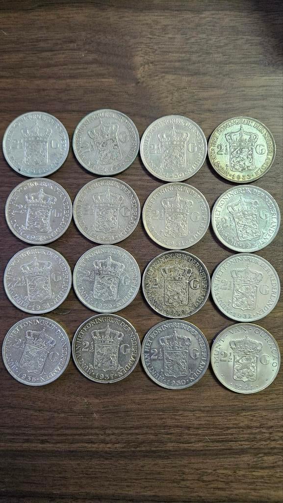 16 zilveren rijksdaalders wilhelmina, Ophalen of Verzenden, Koningin Wilhelmina, 2½ gulden, Zilver