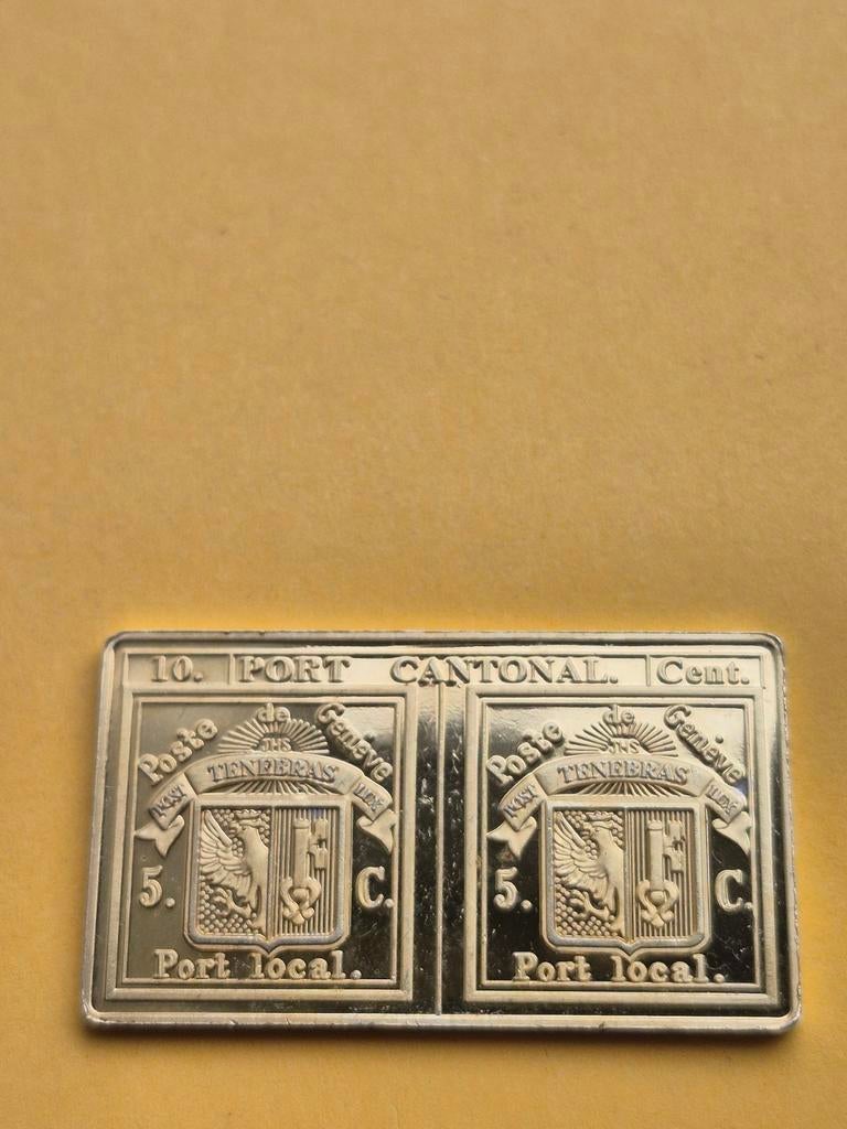 Zilverbaartje baar 10 gram - Zwitserse Kantons Genf 1843, Postzegels en Munten, Edelmetalen en Baren, Ophalen of Verzenden, Zilver